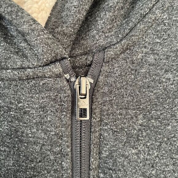 Roots Dark Grey Asymmetrical Zipper Tunic Length Sherpa Lining Hooded Sweater - Picture 8 of 10